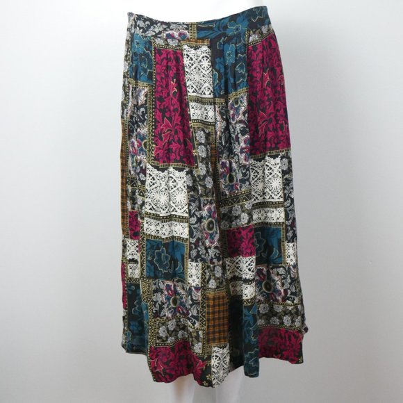 Vintage Options by Worthington Patchwork Black Green and Pink Midi Skirt Large - Picture 4 of 9